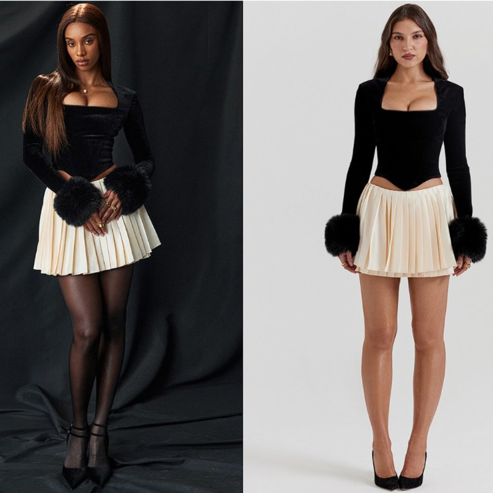 HOUSE OF CB 'Emira' Ivory Pleated Mini Skirt NWT